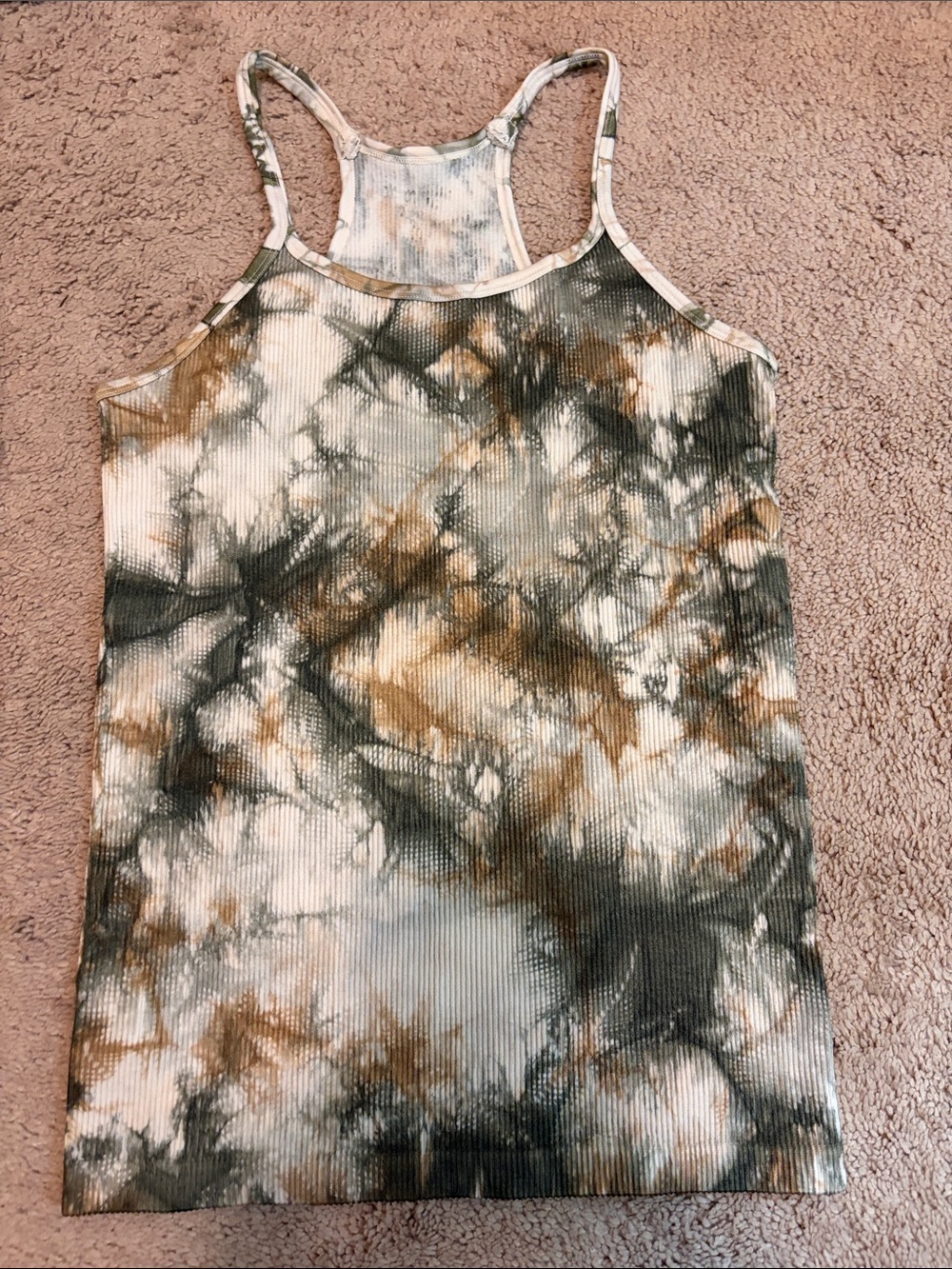 Mono B Olive & Cream Tie-Dye Ribbed Racerback Tank